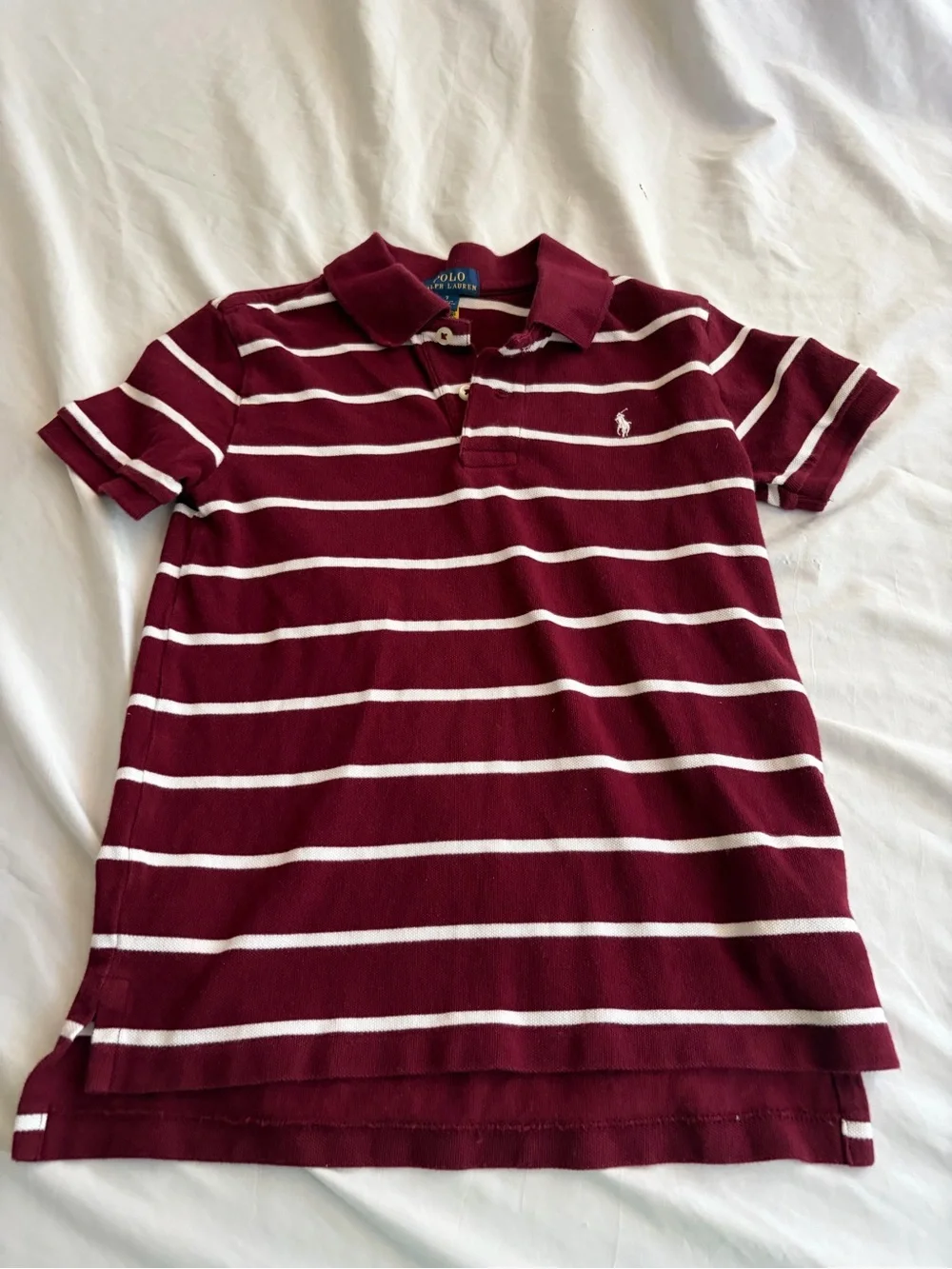 Polo by Ralph Lauren Boys' Burgundy and White Striped Polo Size 7